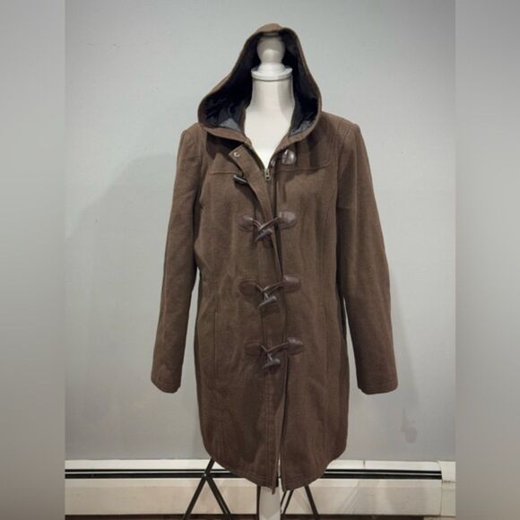 Brown Vintage L.L. Bean Hooded Duffel Coat Size L EUC - Picture 1 of 6